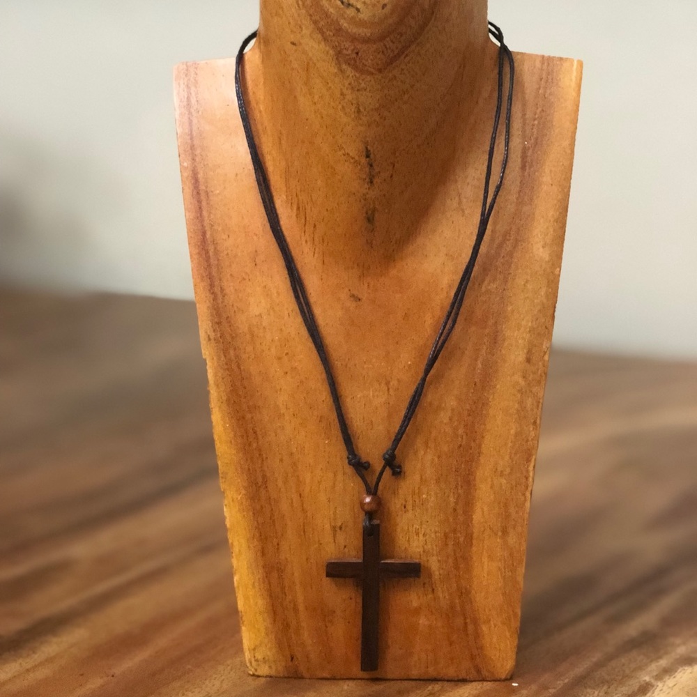 COPY - Adjustable Ebony Wood Cross Necklace